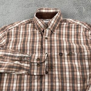 Wrangler George Strait Shirt Mens Medium Brown Plaid Button Down Western Cotton